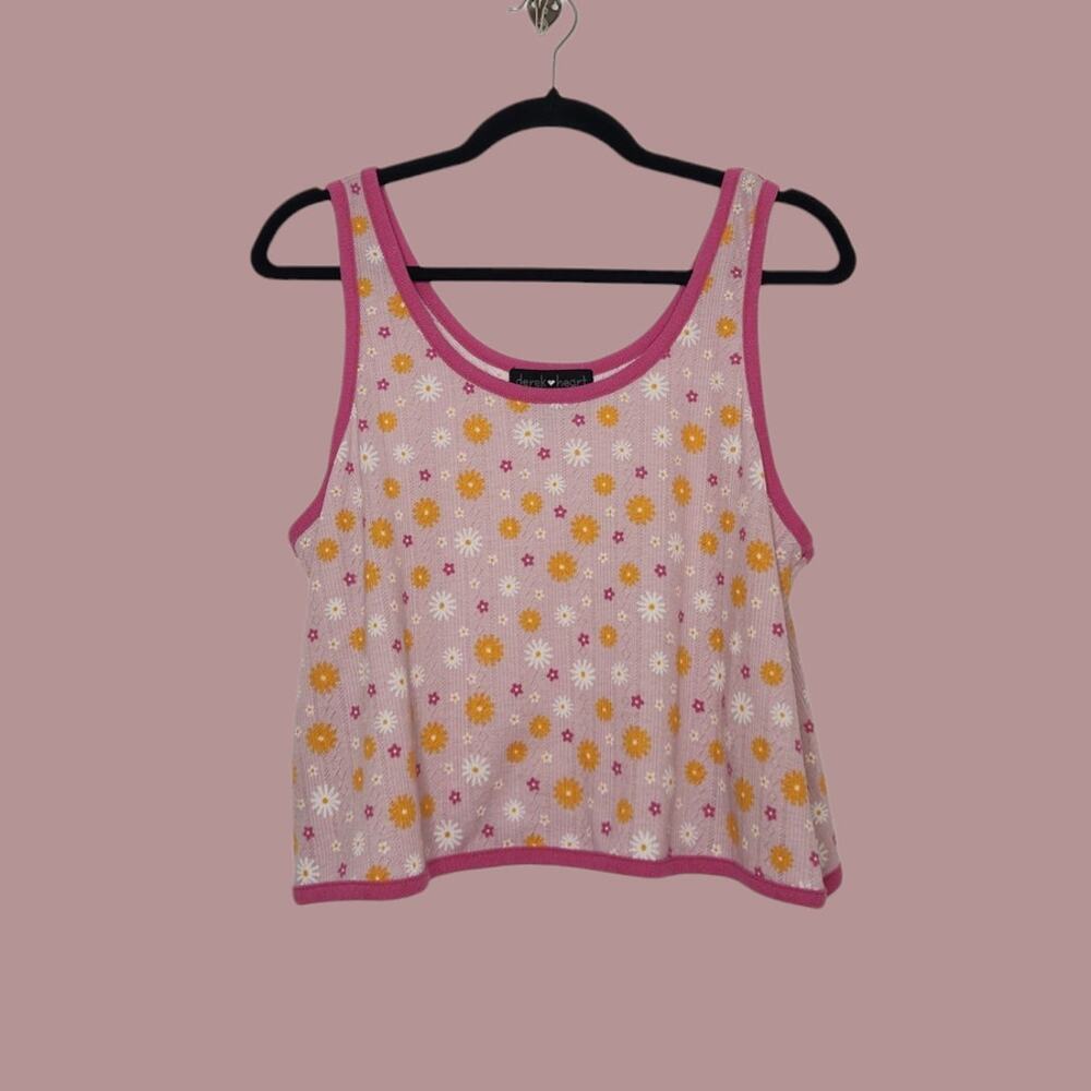 y2k Derek Heart  XL Floral Groovy Hippie Crop Tank Top Nature Whimsy Shirt